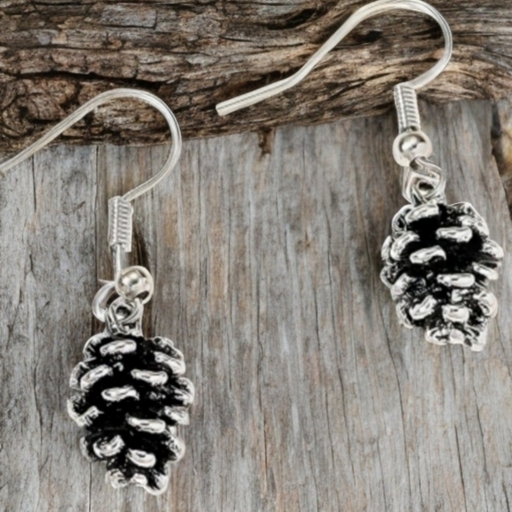 ANTHROPOLOGIE MINI SILVER PINECONE DROP EARRINGS 2